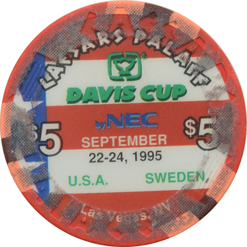 Caesars Palace Casino Las Vegas Nevada $5 Davis Cup - USA - Sweden Chip 1995