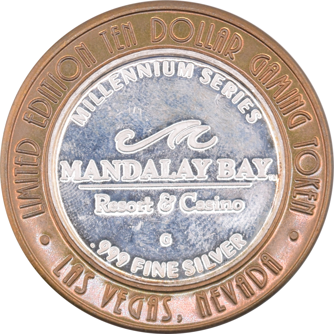 Mandalay Bay Casino Las Vegas Nevada "Sharks" $10 Silver Strike .999 Fine Silver 1999