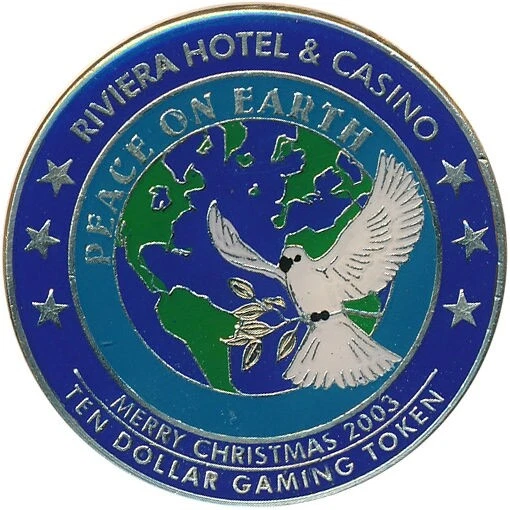 Riviera $10 Casino Gaming Token Color Enamel Christmas 2003 Las Vegas