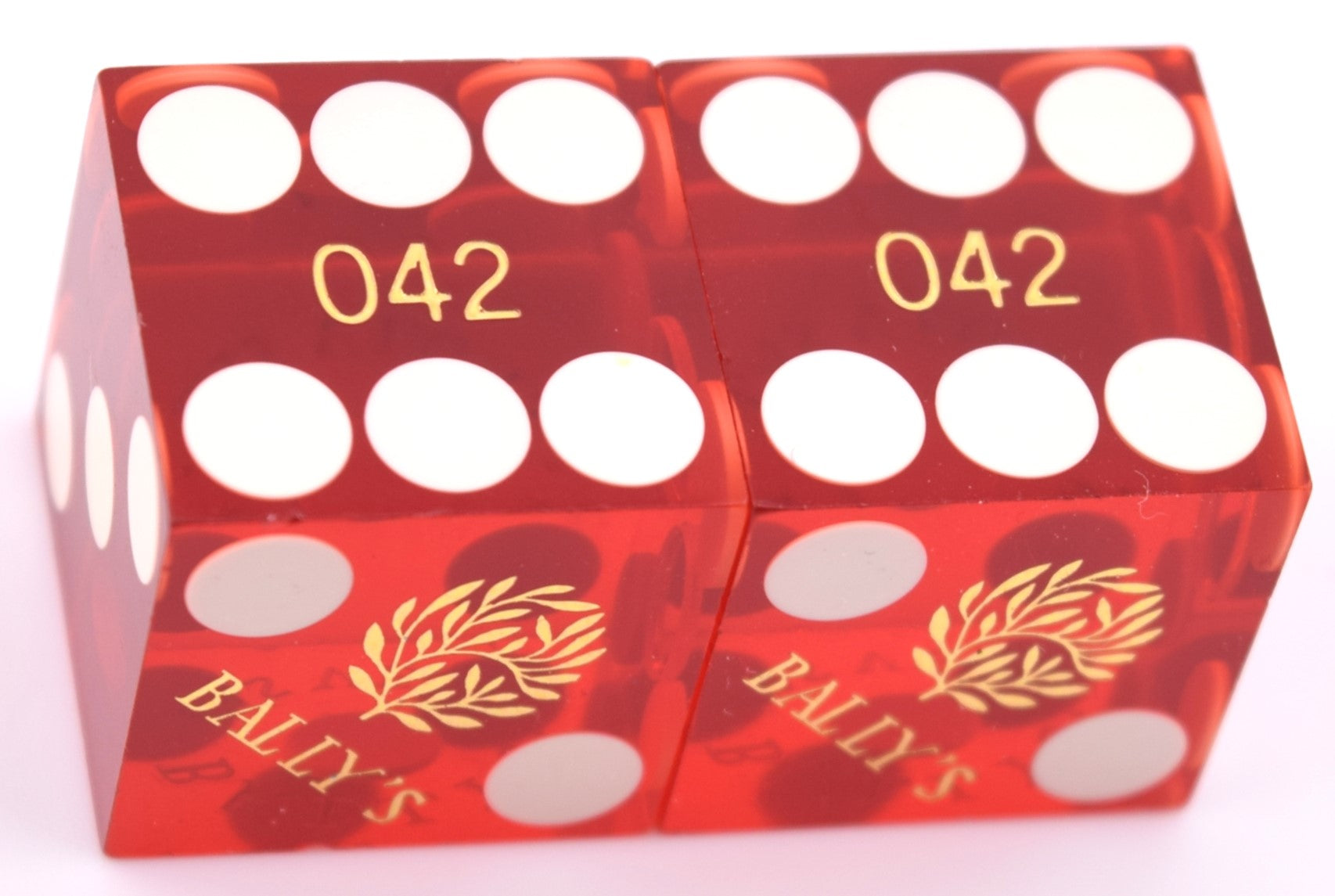 Bally's Casino Las Vegas Red Pair of Matching Number Gold Foil Dice