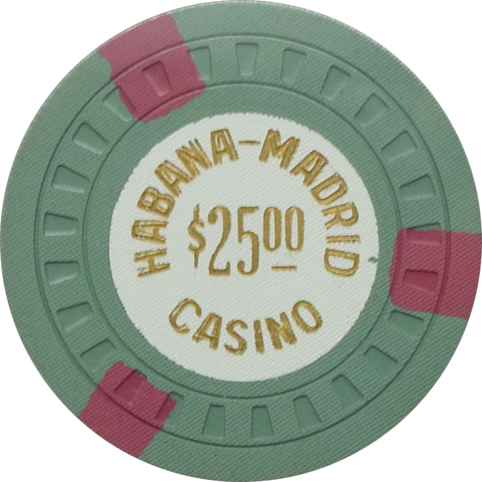 M.D. (Habana-Madrid Casino) Havana Cuba $25 Green/3 Red Chip