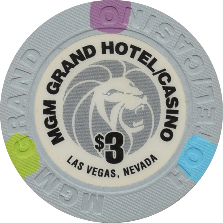 MGM Grand Casino Las Vegas Nevada $3 Poker Chip 2000s