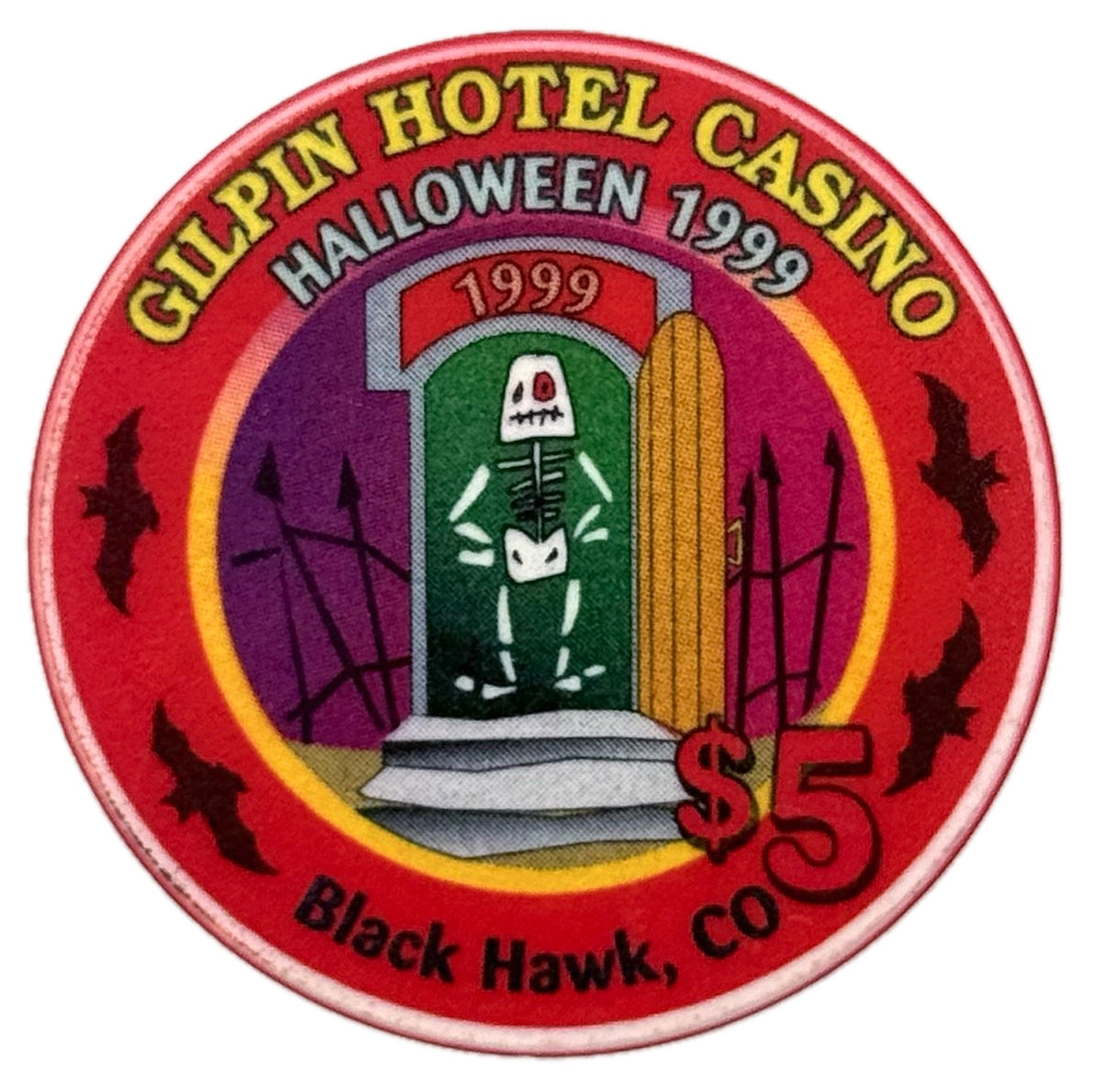 The Gilpin Hotel Casino Black Hawk CO $5 Halloween Chip 1999