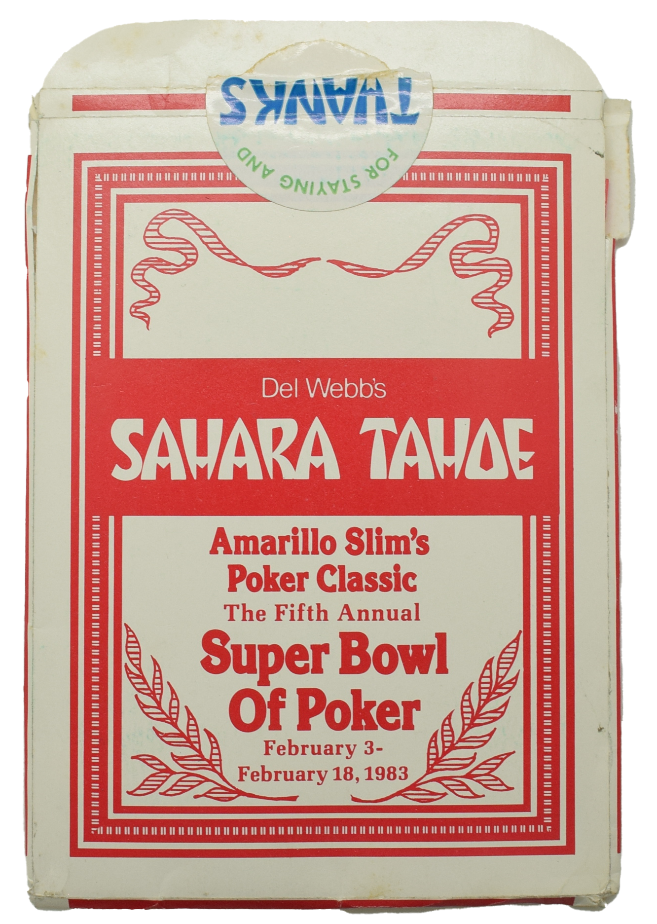 Sahara Tahoe Casino Lake Tahoe Nevada Amarillo Slim's Poker Classic Super Bowl of Poker 1983 Invite