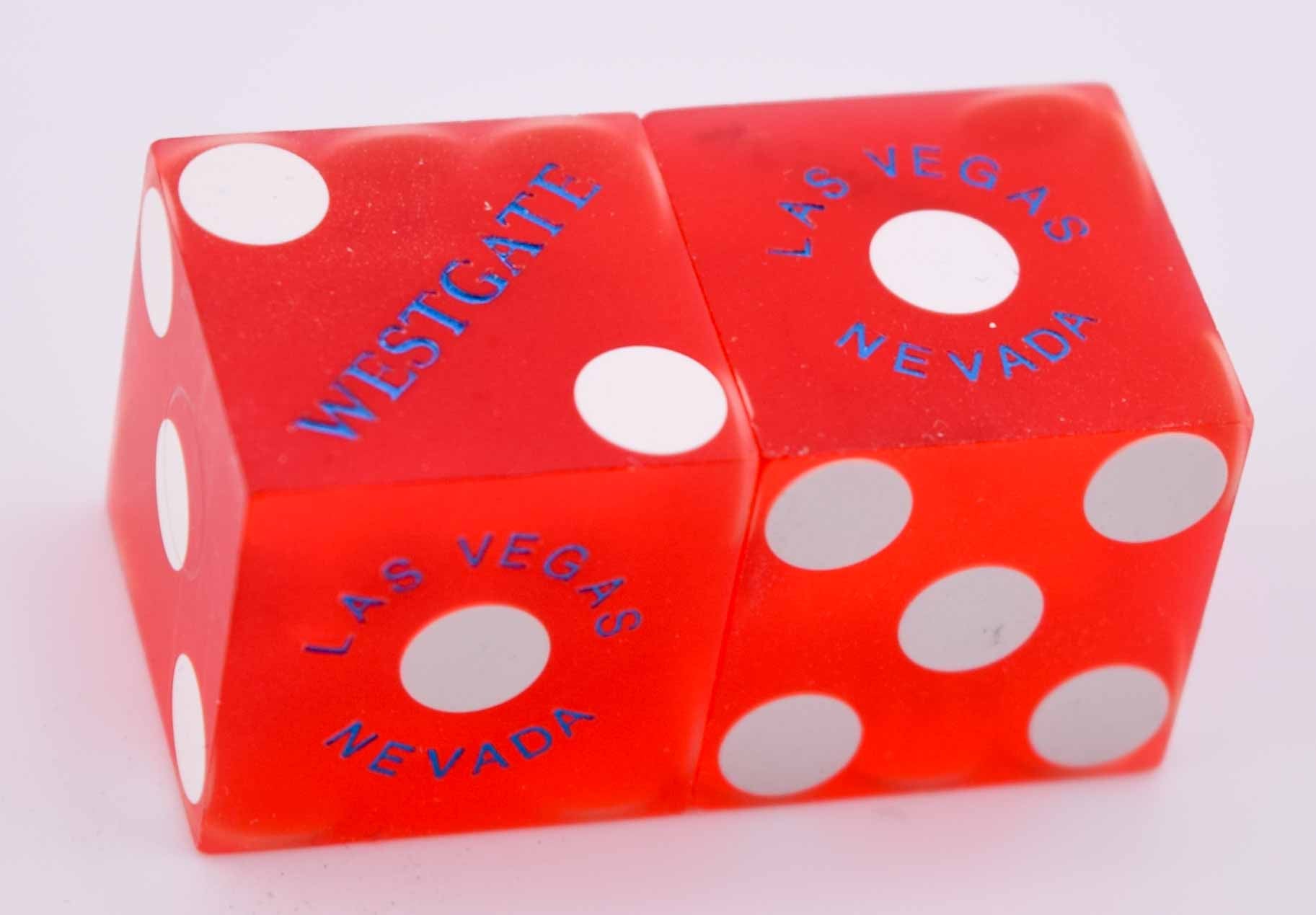 Westgate Casino Las Vegas Nevada Pair of Red Sanded Matching Numbers Dice