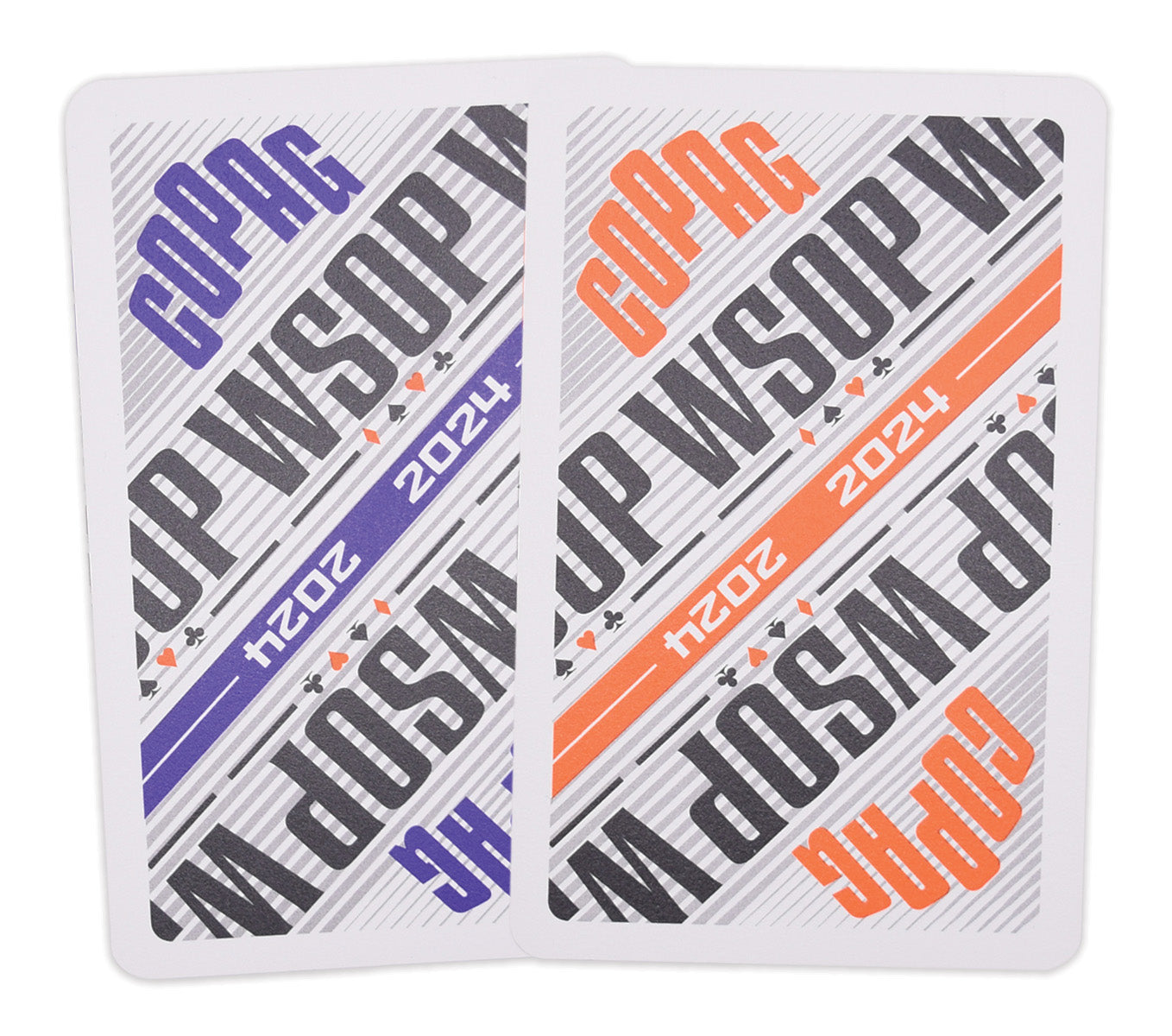 Copag WSOP 2024 Tournament Used Modern Design 100% Plastic Playing Cards - Narrow Size (Bridge) Regular Index Purple/Orange Double Deck Set