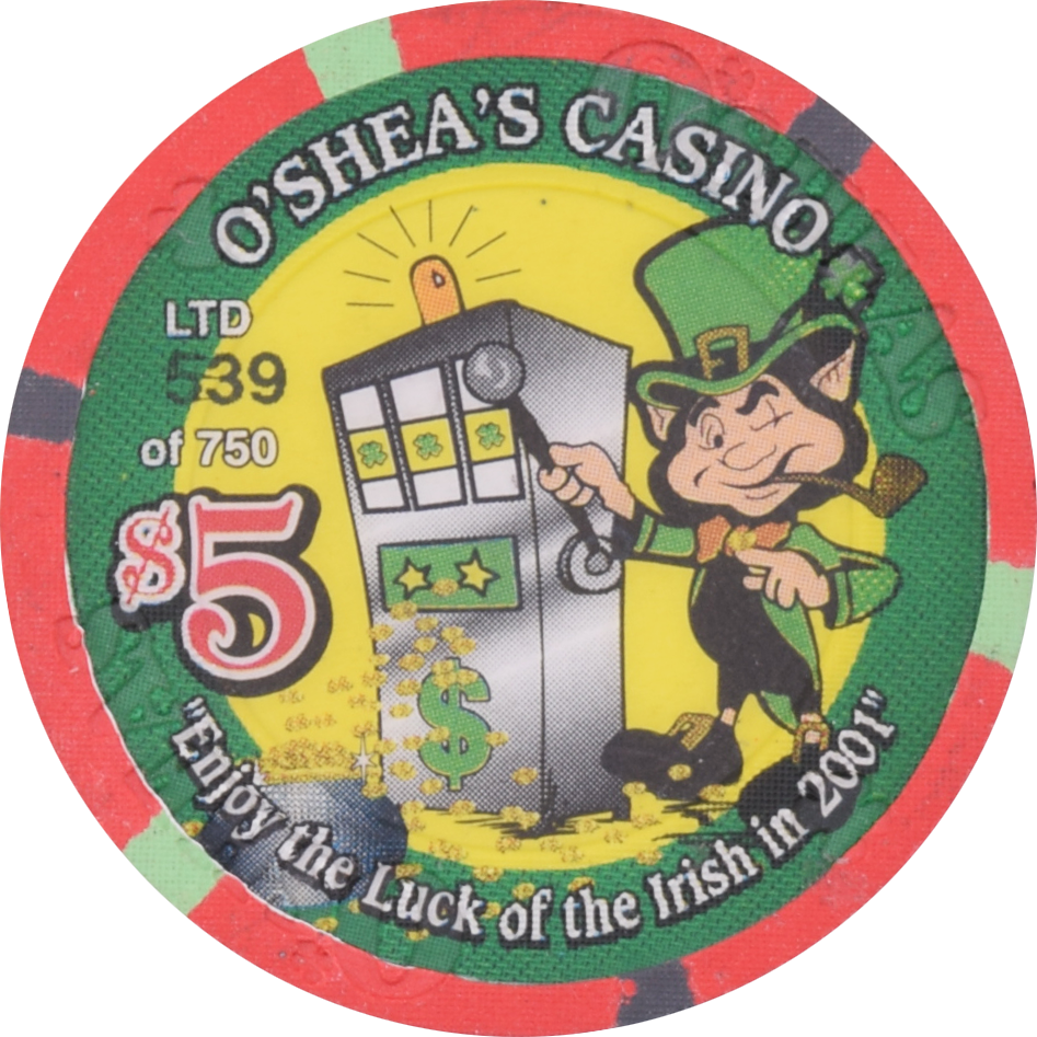 O'Sheas Casino Las Vegas Nevada $5 St. Patrick's Day Chip 2001