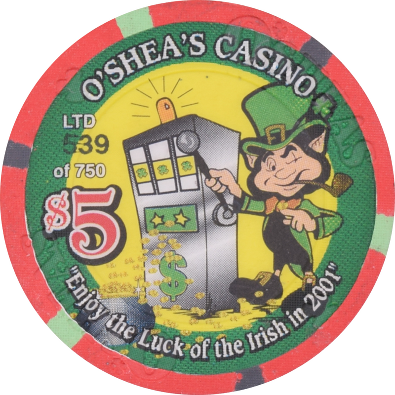 O'Sheas Casino Las Vegas Nevada $5 St. Patrick's Day Chip 2001