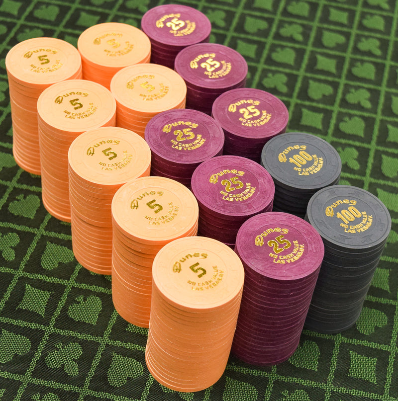 Dunes Casino Las Vegas Nevada No Cash Value 300 Chip Set (Arc Yellow, Mauve, Charcoal)