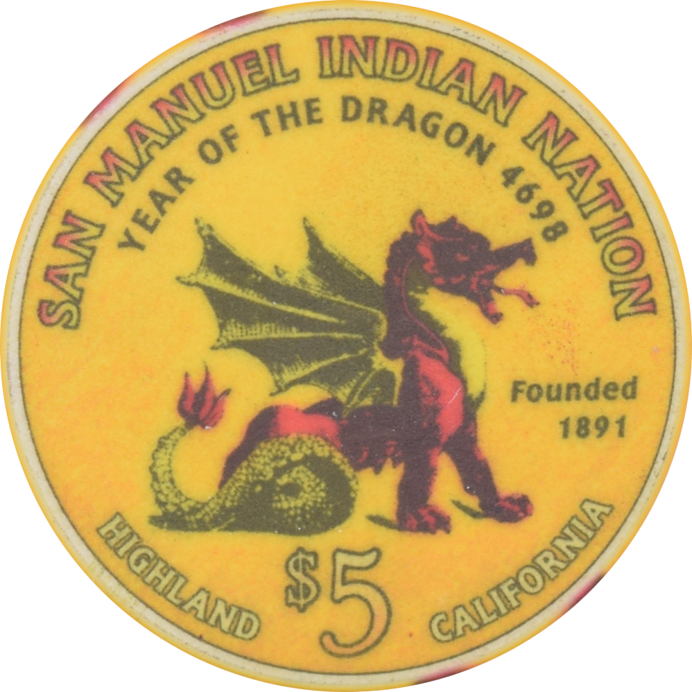 San Manuel Casino Highland California $5 Year of the Dragon Chip 2001