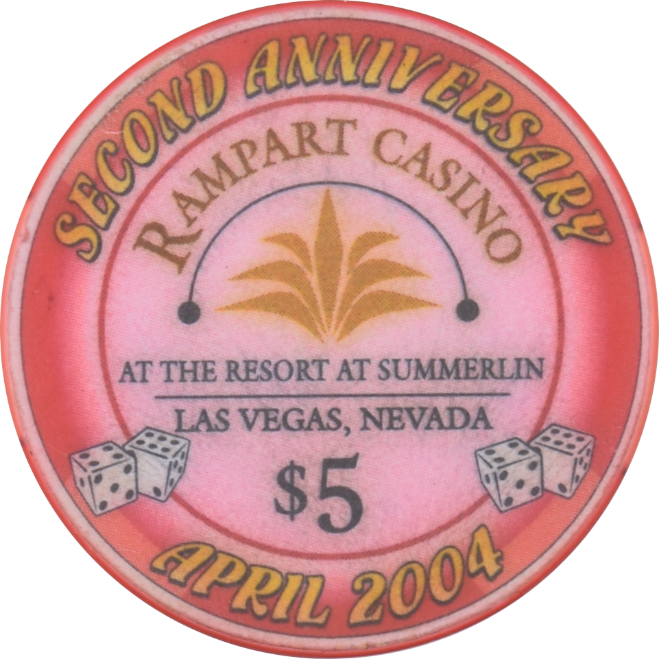 Rampart Casino Las Vegas Nevada $5 2nd Anniversary Chip 2004