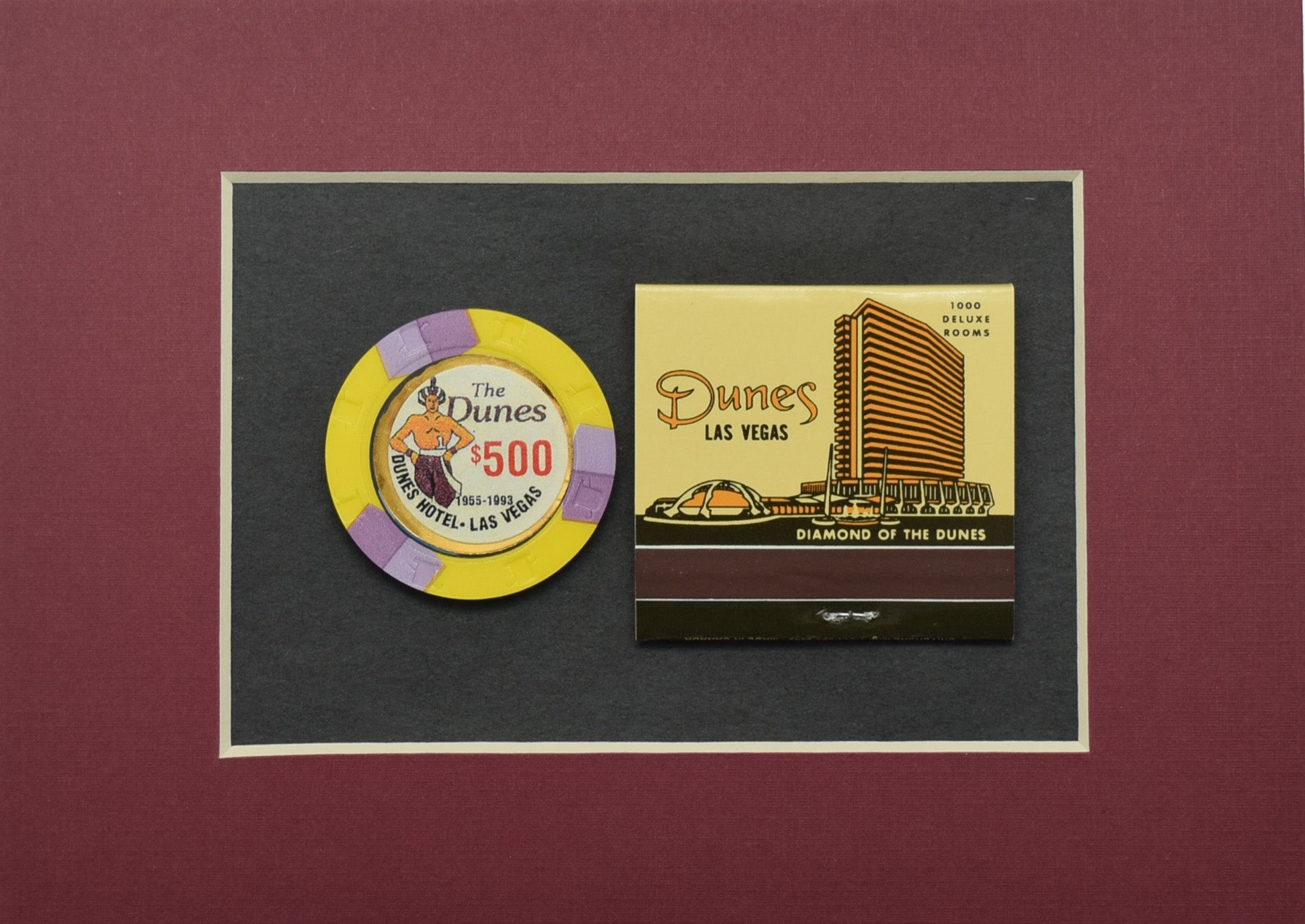 Dunes Casino Las Vegas Nevada Chip with Matchbook for frame (7" x 5")