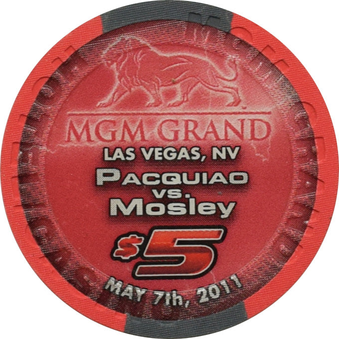 MGM Grand Casino Las Vegas Nevada $5 Pacquiao vs Mosley Fight Chip 2011
