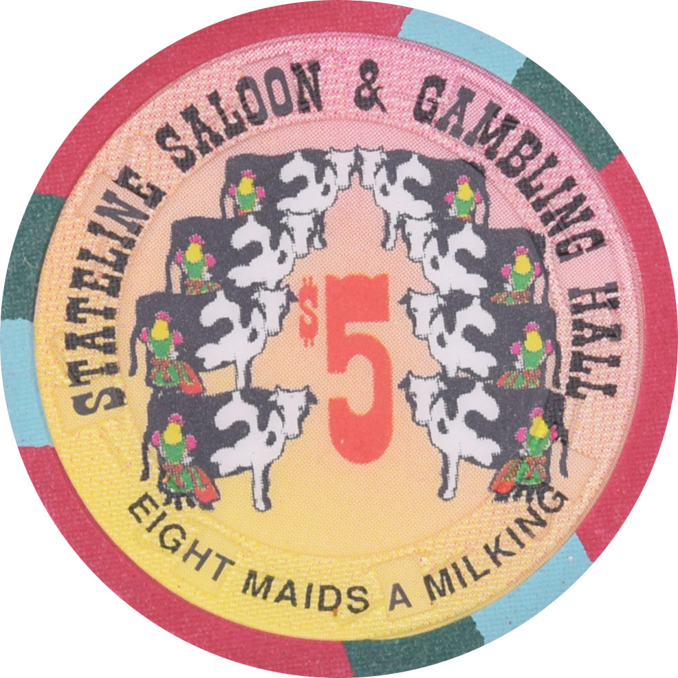 Stateline Saloon Casino Amargosa Valley Nevada $5 Eights Maids A Milking Chip 1996