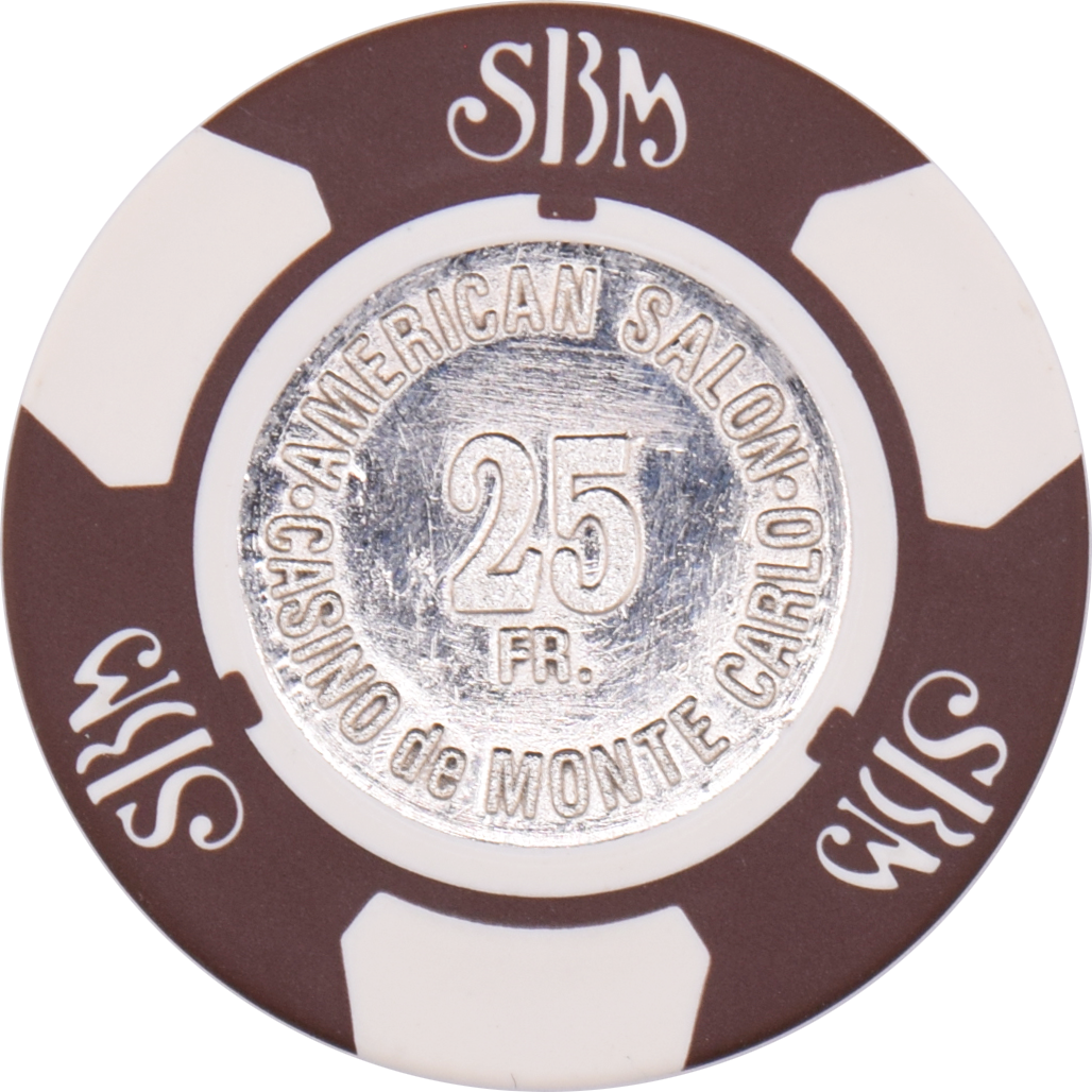 Societé des Bains de Mer- Casino de Monte Carlo Monaco 25FR Brown Chip