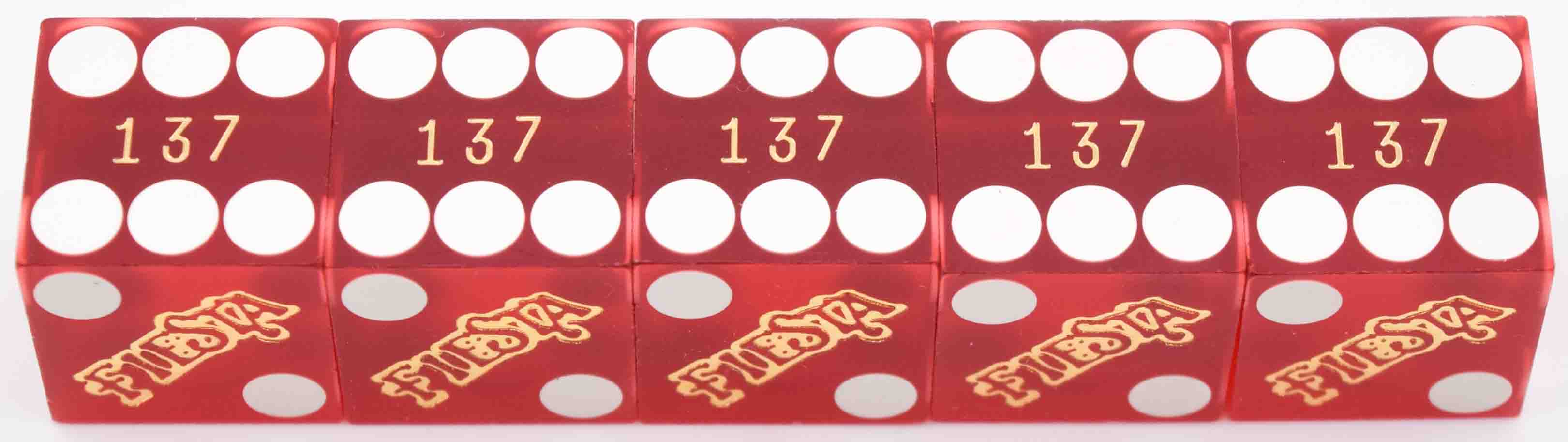 Fiesta Casino Stick of 5 Sanded Matching Dice Las Vegas Nevada