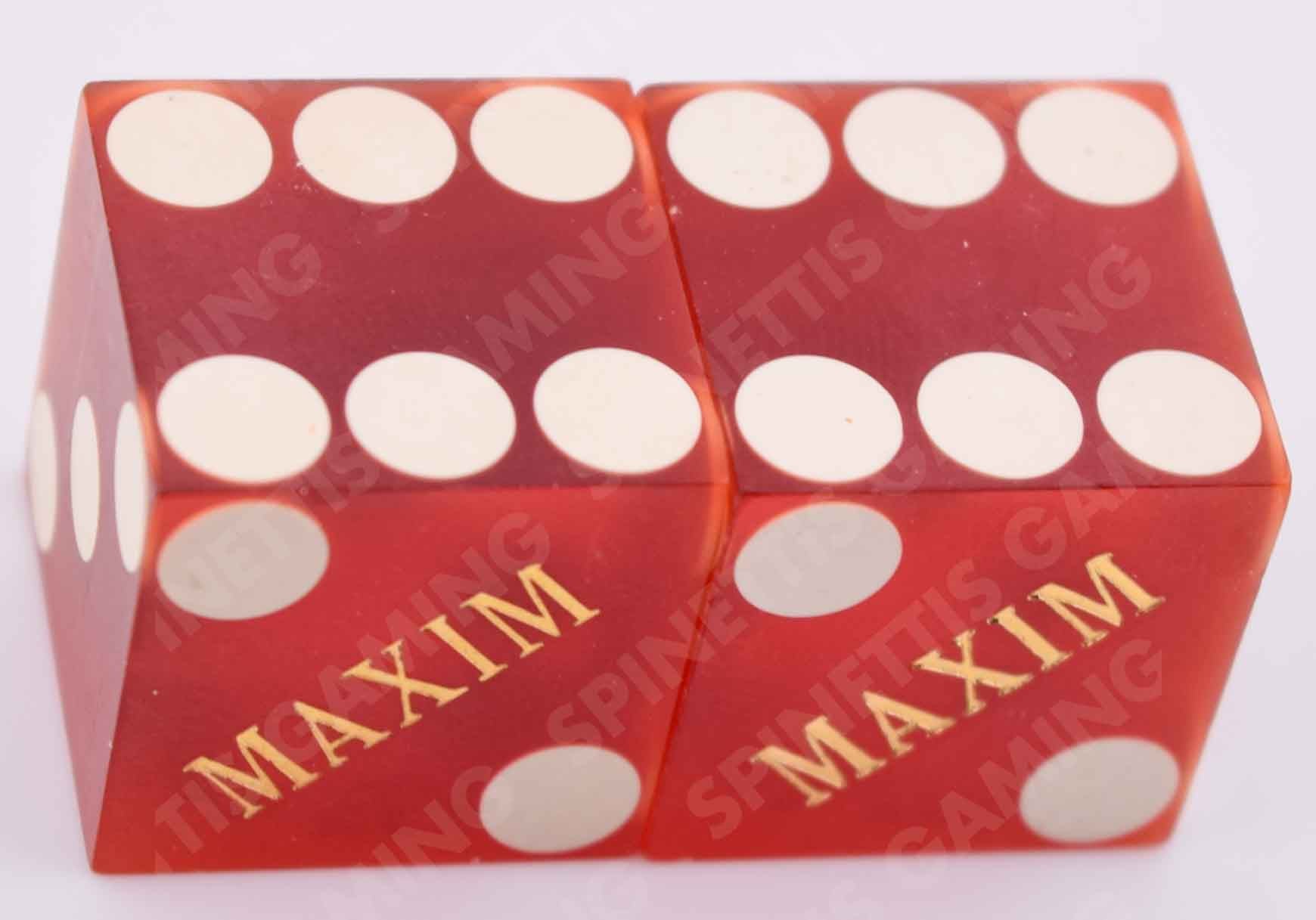 Maxim Casino Las Vegas Nevada Red Serif Type Dice Pair