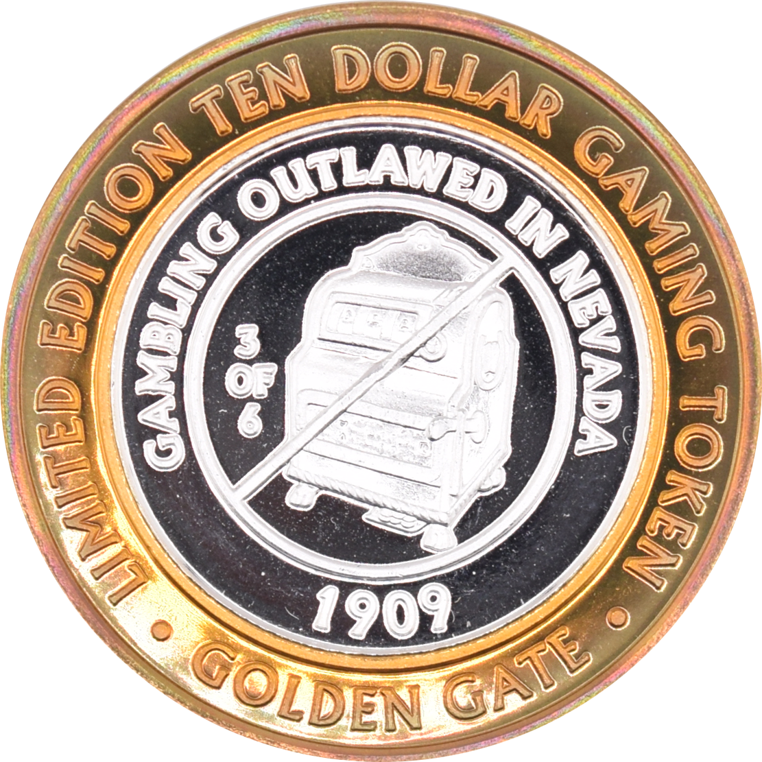 Golden Gate Casino Las Vegas Nevada "Gambling Outlawed in Nevada" $10 Silver Strike .999 Fine Silver 2002