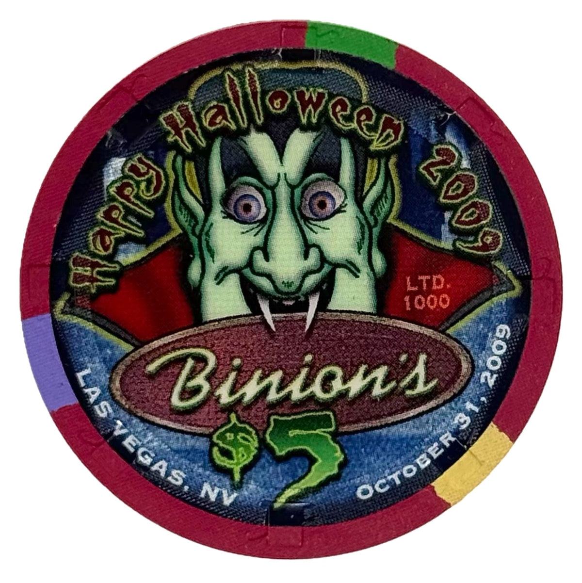 Binion's Casino Las Vegas NV $5 Halloween Chip 2009