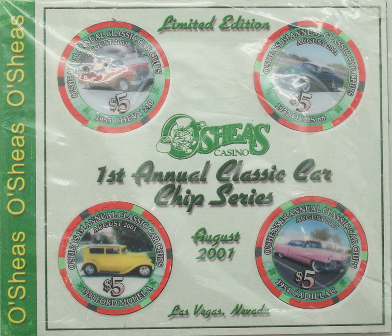 O'Sheas Casino Las Vegas Nevada Set of 4 $5 Classic Cars Chip Set