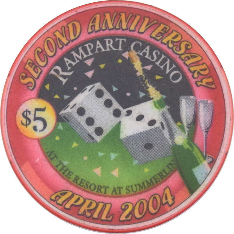 Rampart Casino Las Vegas Nevada $5 2nd Anniversary Chip 2004