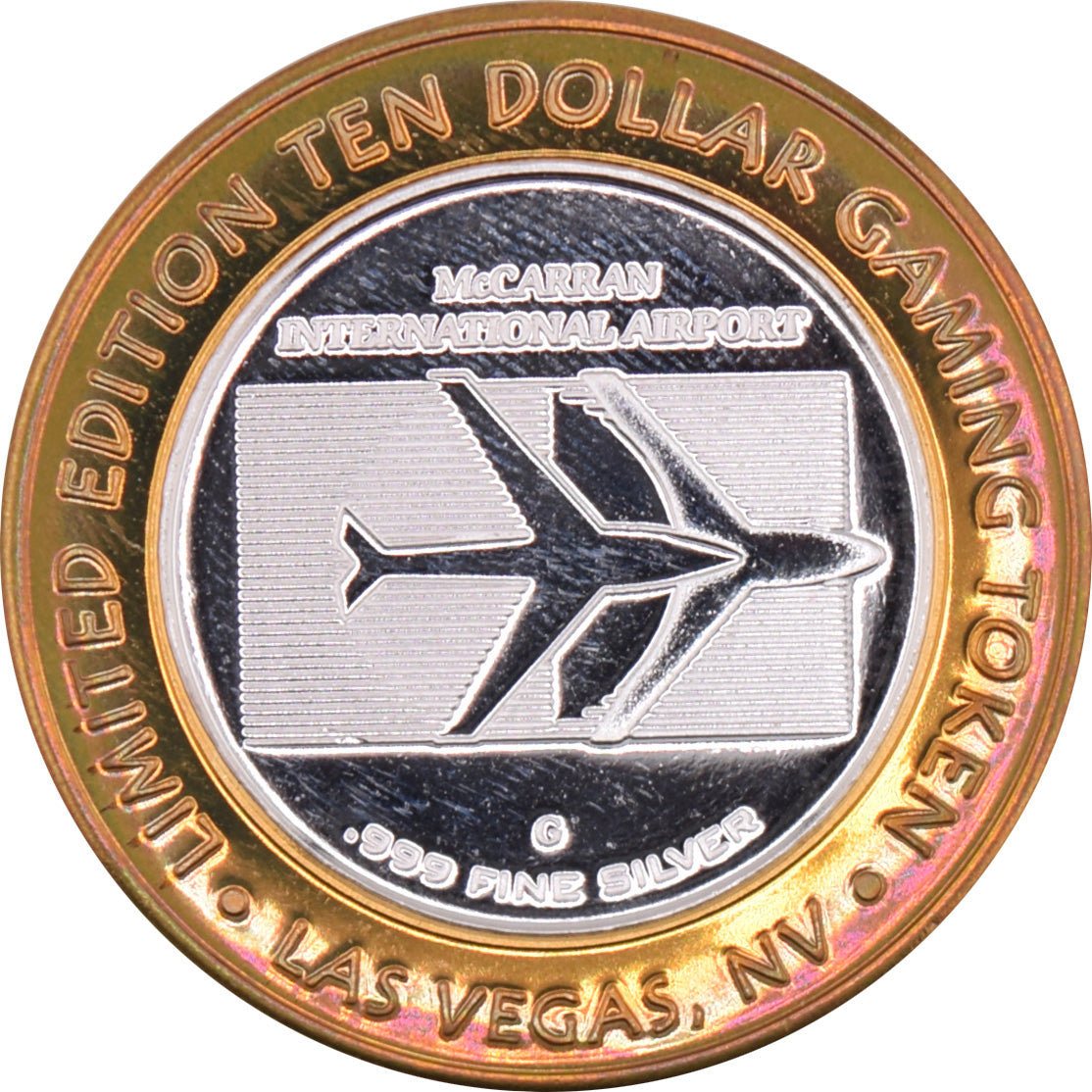 McCarran International Airport Las Vegas Nevada $10 "In God We Trust" Silver Strike .999 Fine Silver 2002