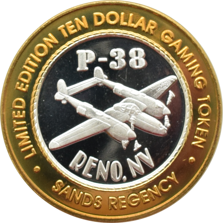 Sands Casino Reno Nevada "P-38" $10 Silver Strike .999 Fine Silver 1998