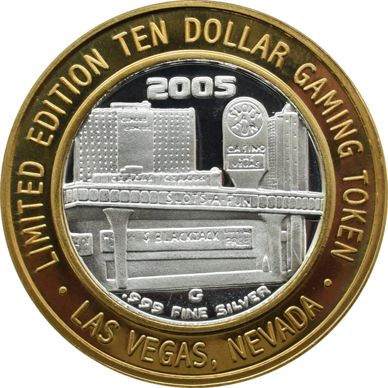 Slots a Fun Casino Las Vegas "Hoover Dam Side View" $10 Silver Strike .999 Fine Silver 2005