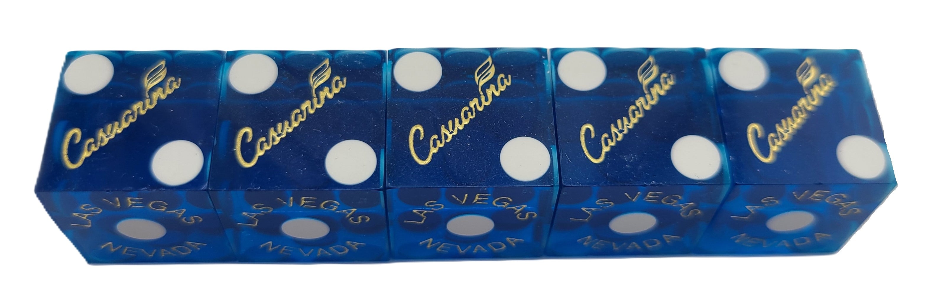 Casuarina Casino Stick of 5 Blue Used Dice Las Vegas Nevada