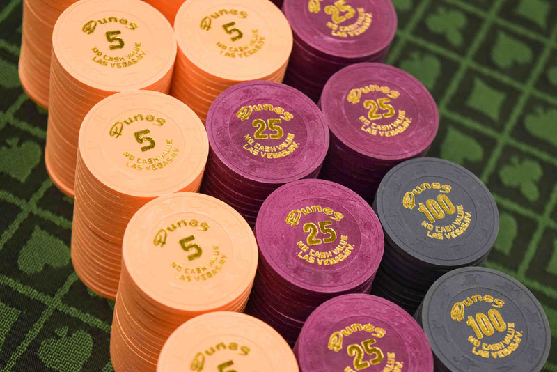 Dunes Casino Las Vegas Nevada No Cash Value 300 Chip Set (Arc Yellow, Mauve, Charcoal)