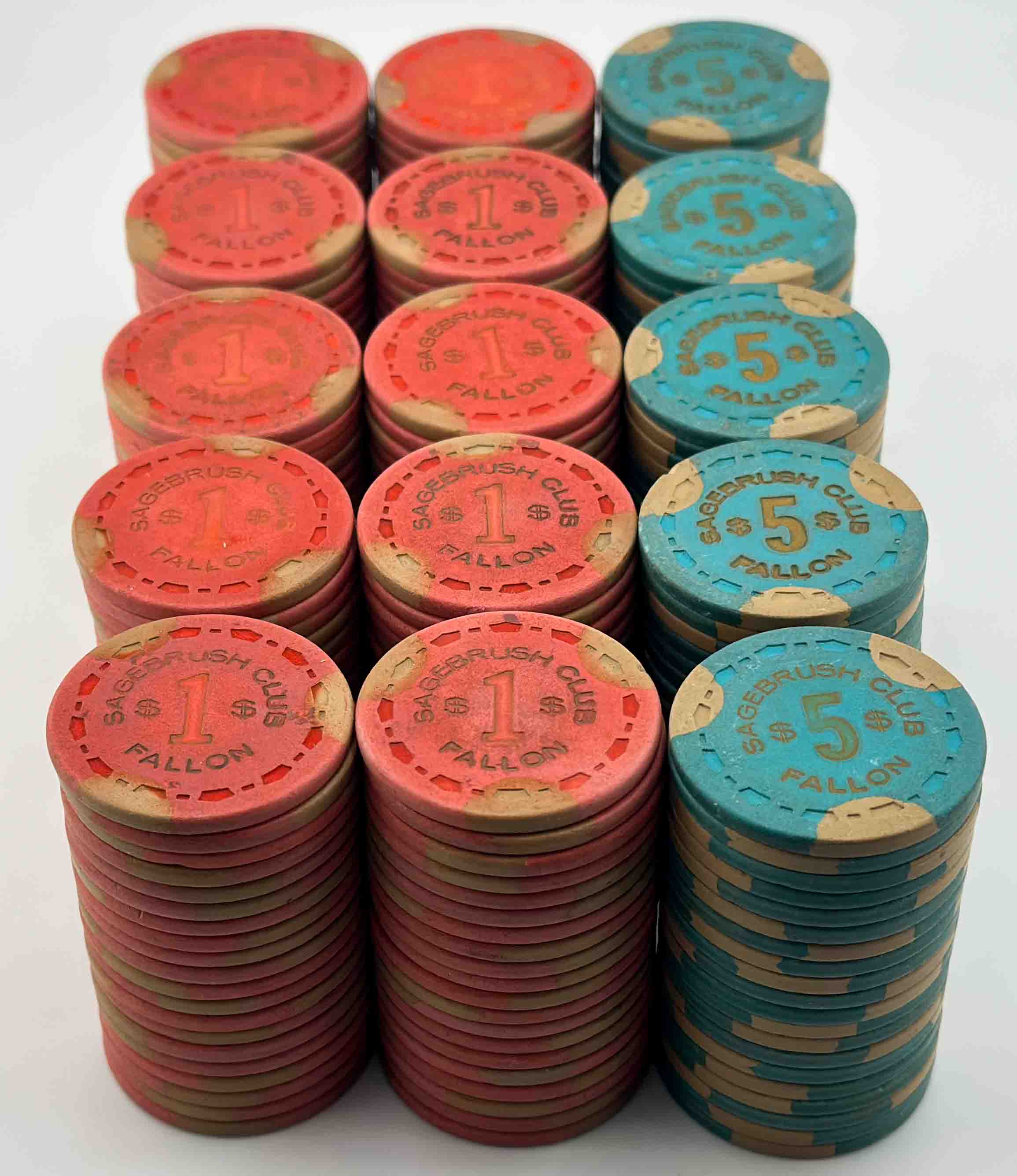 Sagebrush Club Casino Fallon Nevada 300 Small Crown Chip ($1 and $5) Set