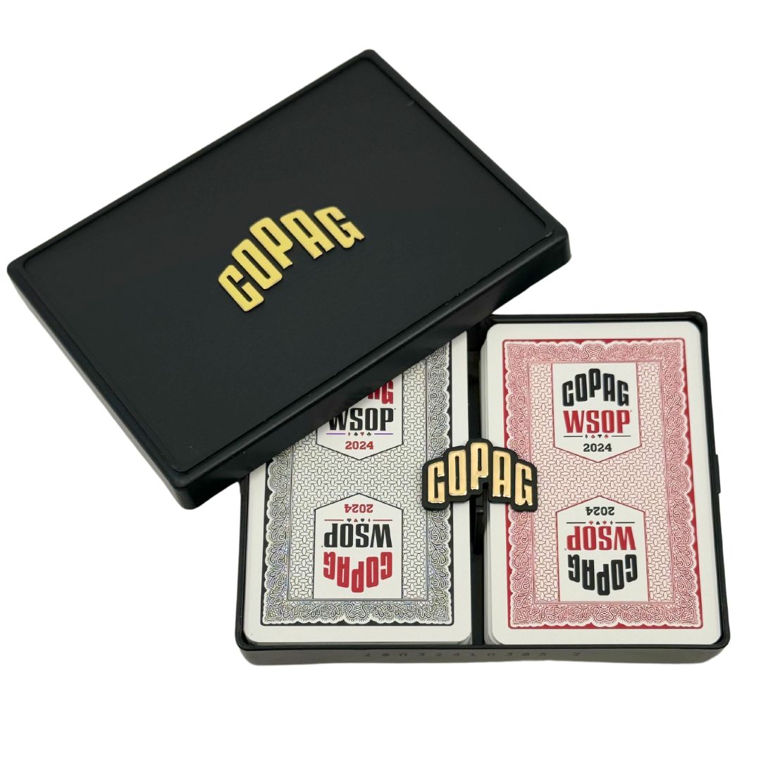 Copag WSOP 2024 Traditional Design 100% Plastic Playing Cards - Narrow Size (Bridge) Regular Index Black/Red Double Deck Set