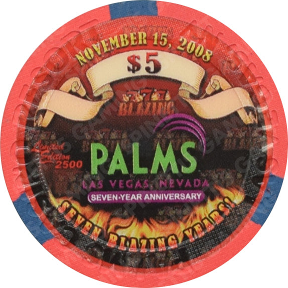 Palms Casino Las Vegas Nevada $5 Seven Blazing Years Chip 2008
