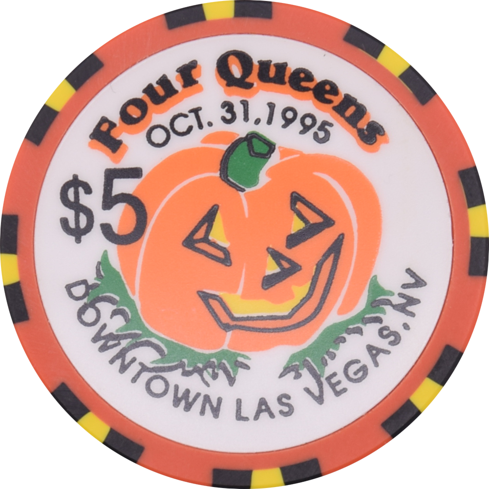 Four Queens Casino Las Vegas Nevada $5 Halloween - Jack O' Lantern Chip 1995