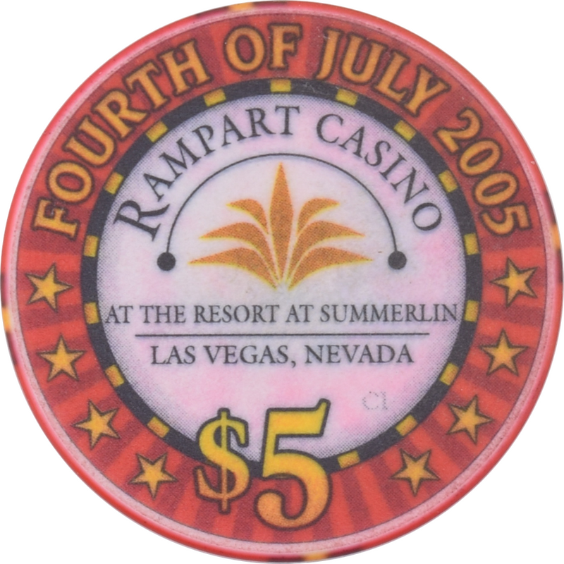 Rampart Casino Las Vegas Nevada $5 Fourth of July Chip 2005