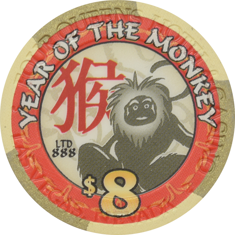 Four Queens Casino Las Vegas Nevada $8 Year Of The Monkey Chip 2004