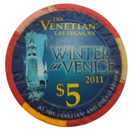 The Venetian Casino Las Vegas Nevada $5 Chip 2011 Winter in Venice