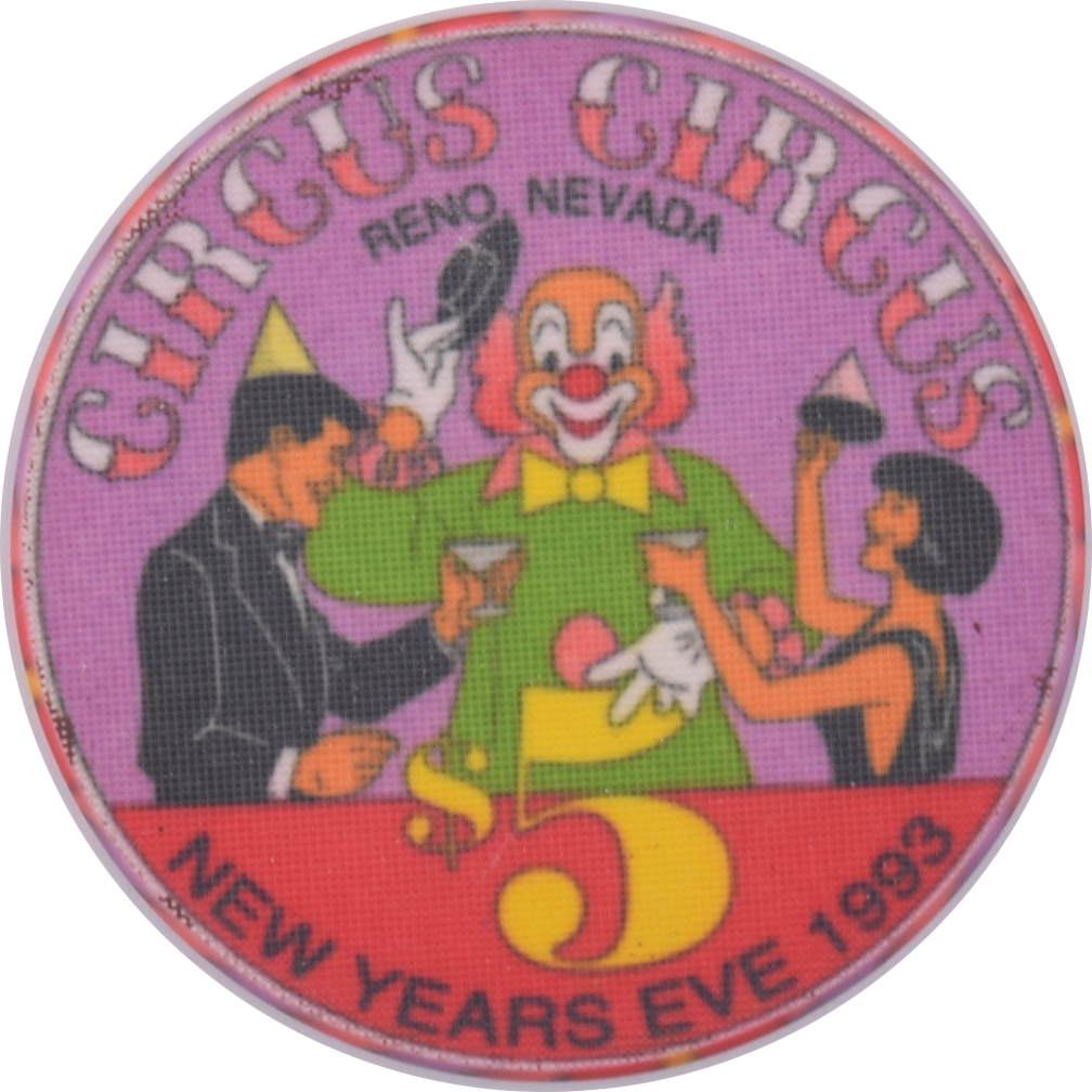 Circus Circus Casino Reno Nevada $5 New Years Eve 1992