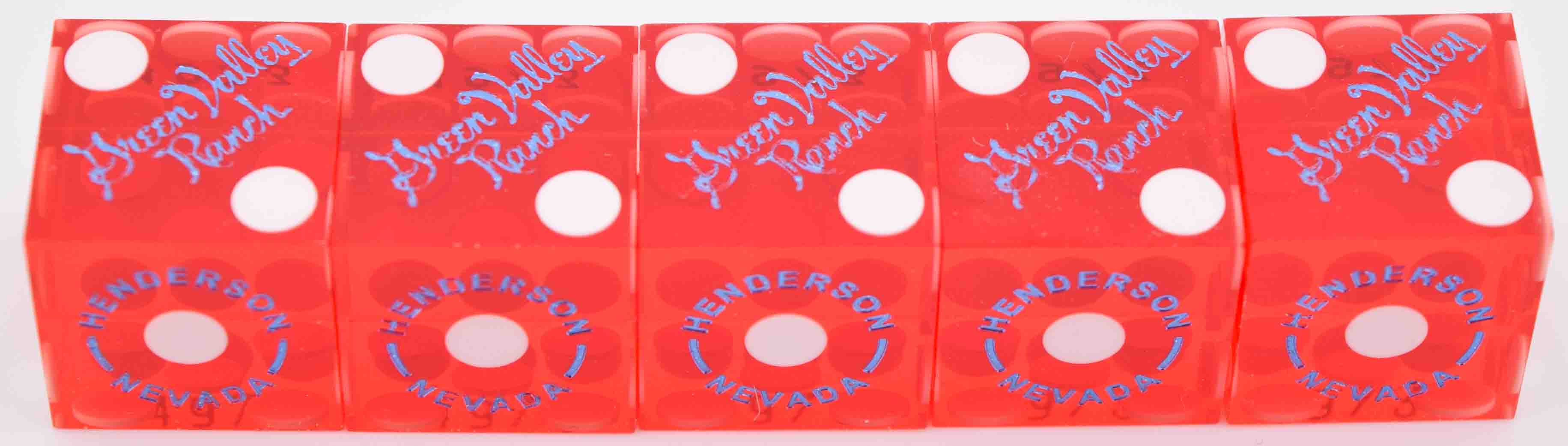 Green Valley Ranch Casino Henderson Nevada Red Blue Foil Stick of Matching Number Dice
