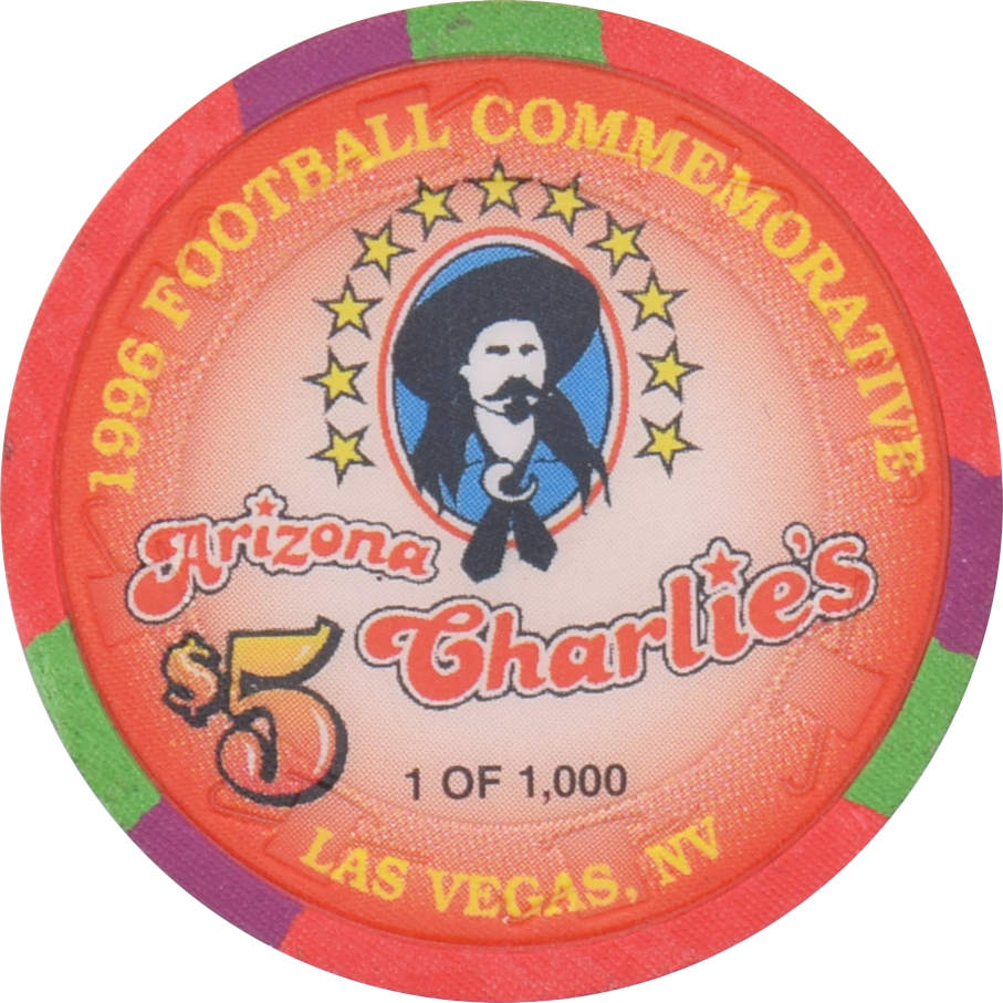 Arizona Charlie's Casino Las Vegas Nevada $5 The Rusher #30 Red Helmet Chip 1996