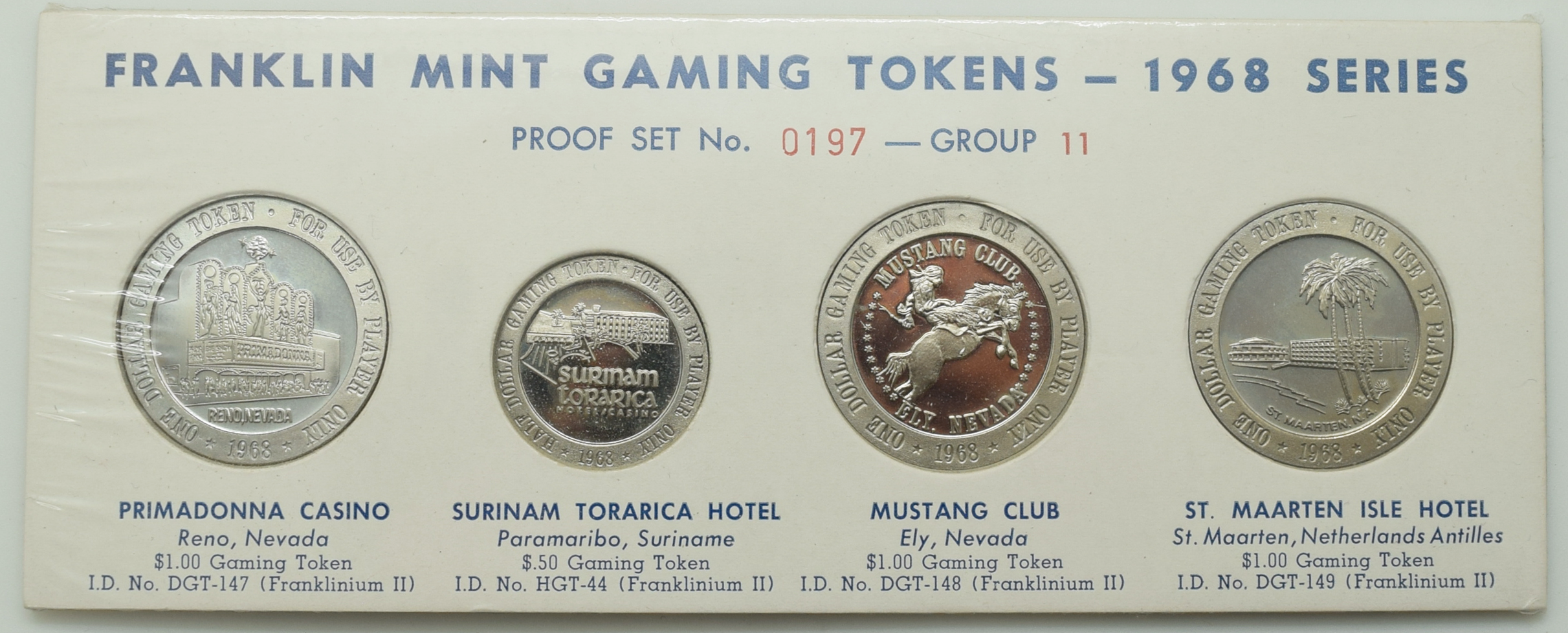 Franklin Mint Gaming Tokens - 1968 Proof Set No. 0197 - Group 11