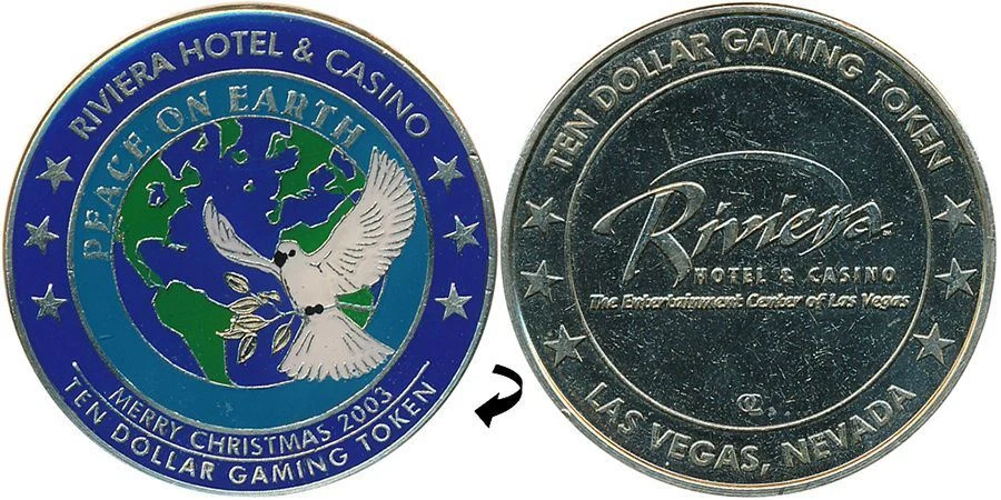 Riviera $10 Casino Gaming Token Color Enamel Christmas 2003 Las Vegas