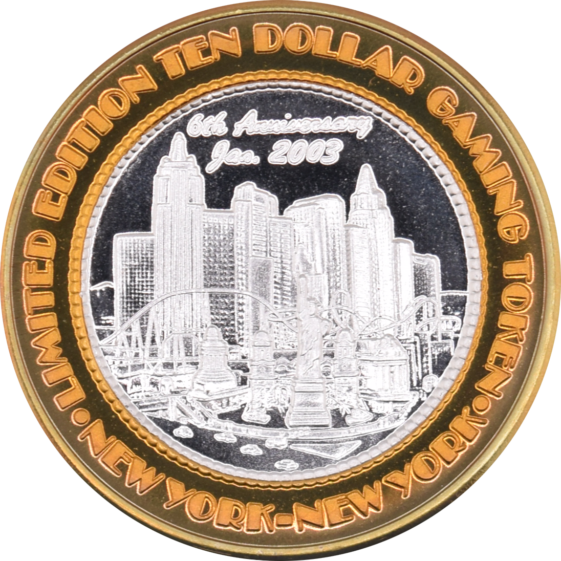 New York New York Casino Las Vegas "4th Anniversary" $10 Silver Strike .999 Fine Silver 2001