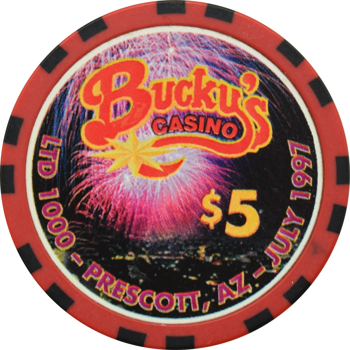 Bucky's Casino Prescott Arizona $5 4th of July Chip