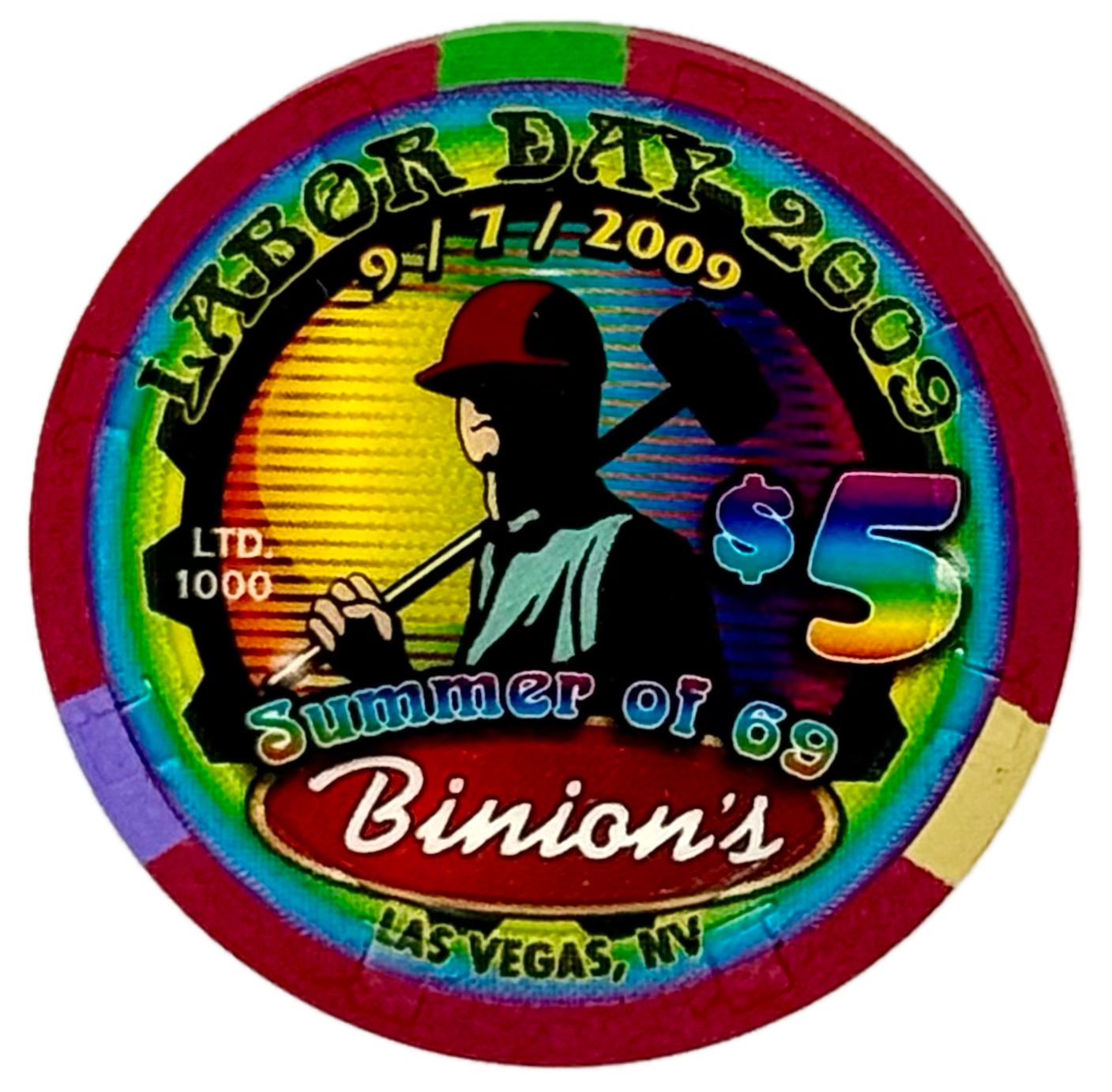 Binion's Casino Las Vegas NV $5 Labor Day Chip 2009