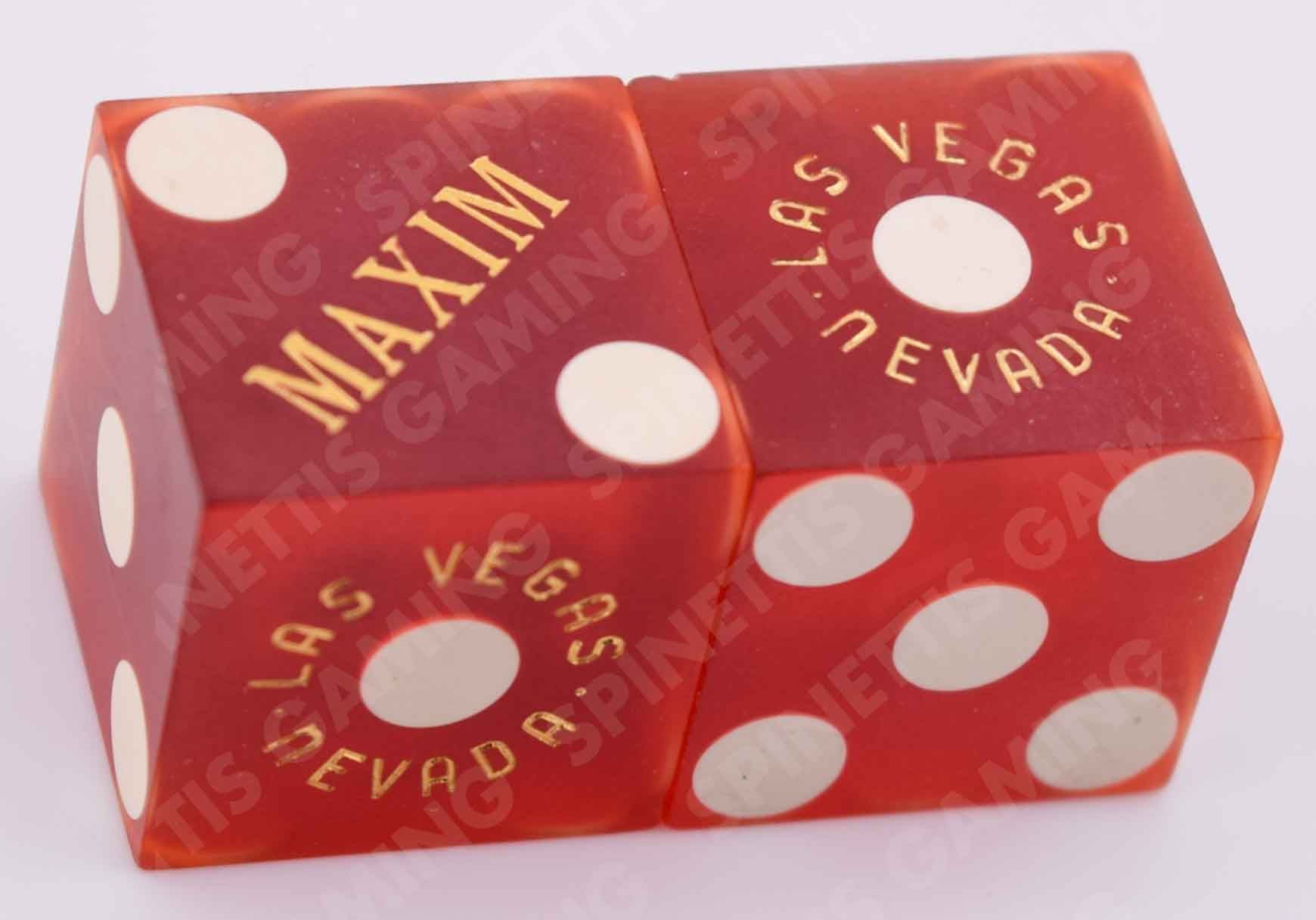 Maxim Casino Las Vegas Nevada Red Serif Type Dice Pair