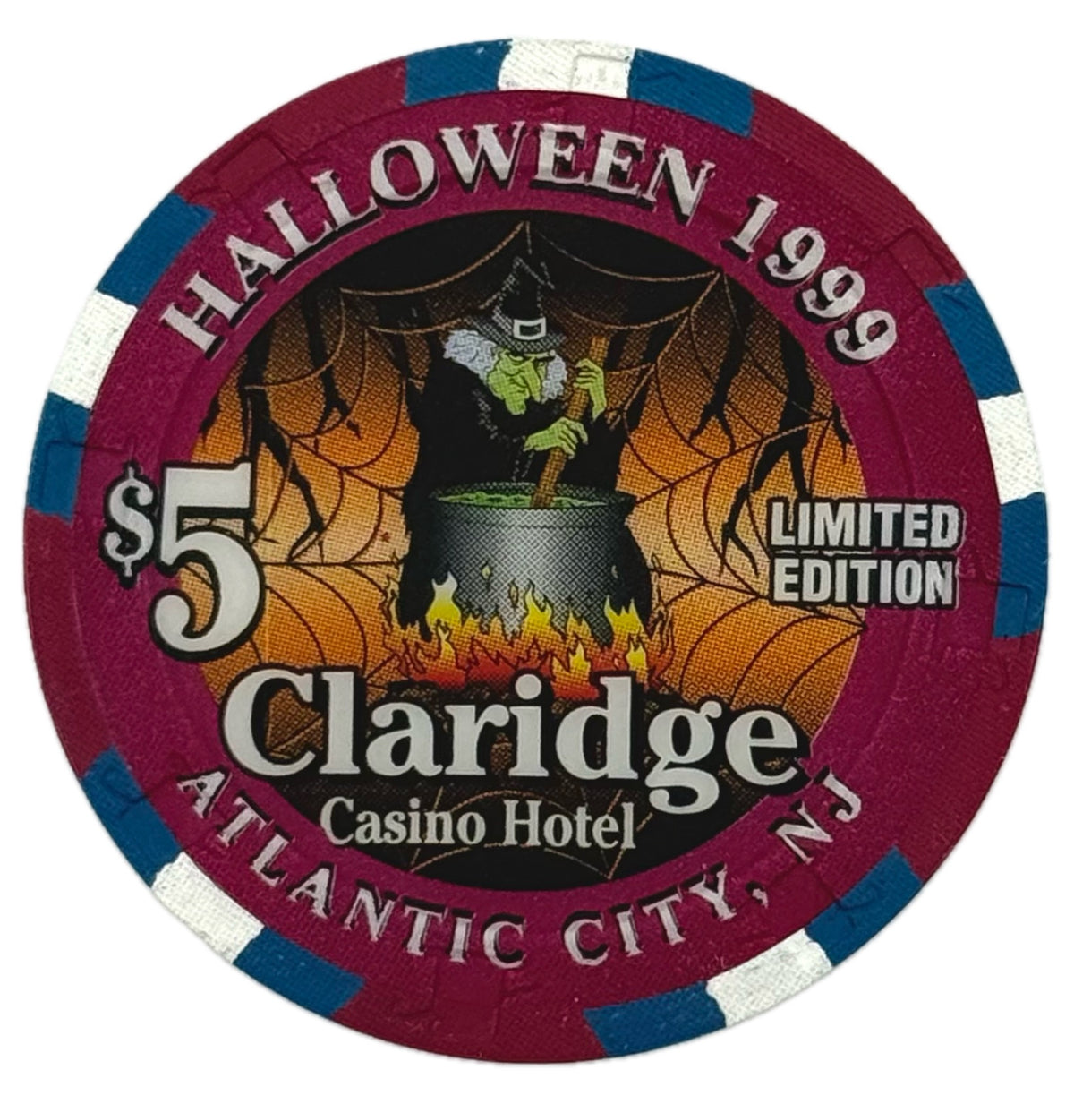 Claridge Casino Atlantic City NJ $5 Halloween Chip 1999
