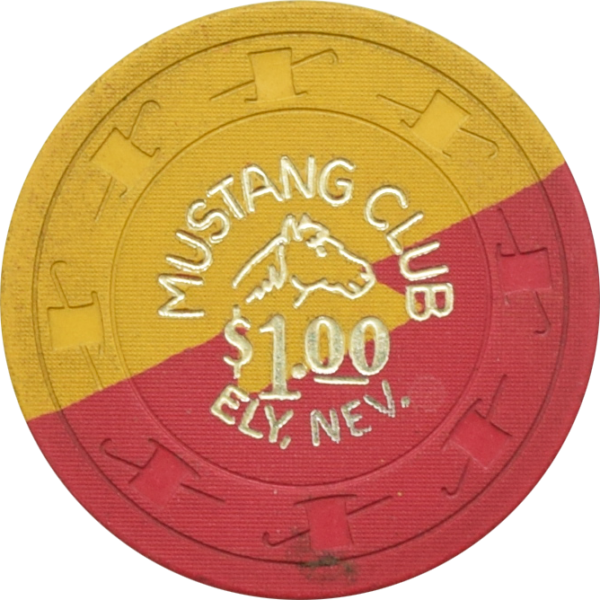 Mustang Club Casino Ely Nevada $1 Yellow Dovetail Chip 1967