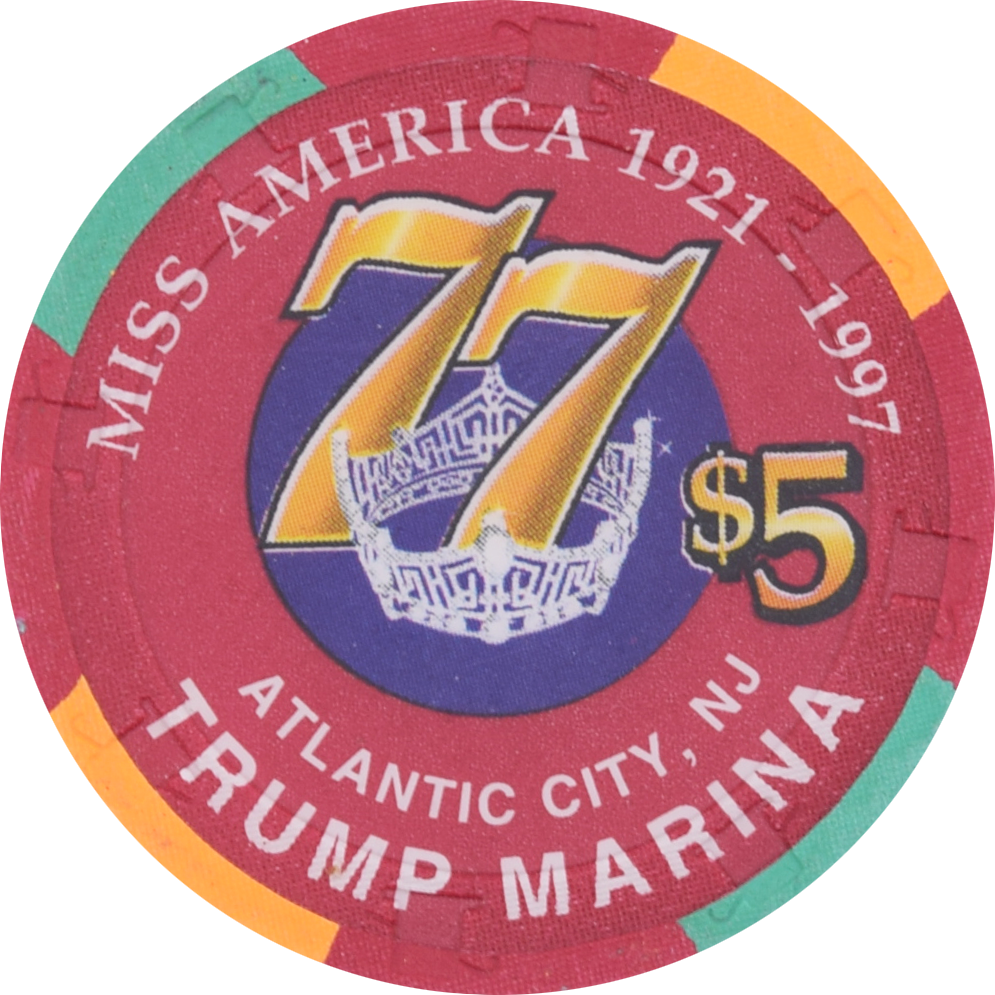 Trump Marina Casino Atlantic City New Jersey $5 Miss America 1977 Tara Holland Chip