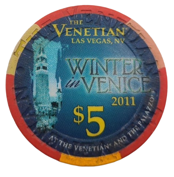 The Venetian Casino Las Vegas Nevada $5 Chip 2011 Winter in Venice